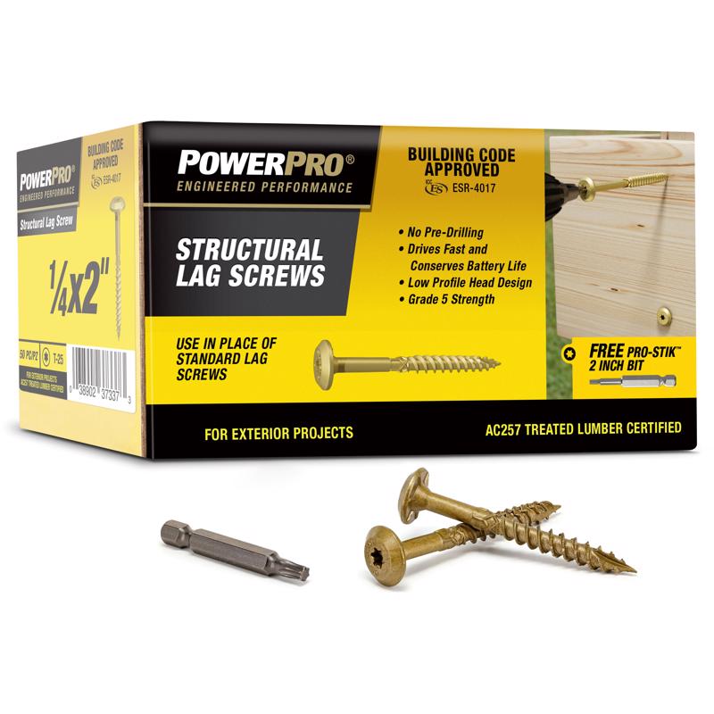 PowerPro 1/4 in. X 2 in. L Star Carbon Steel Lag Screw 50 pk