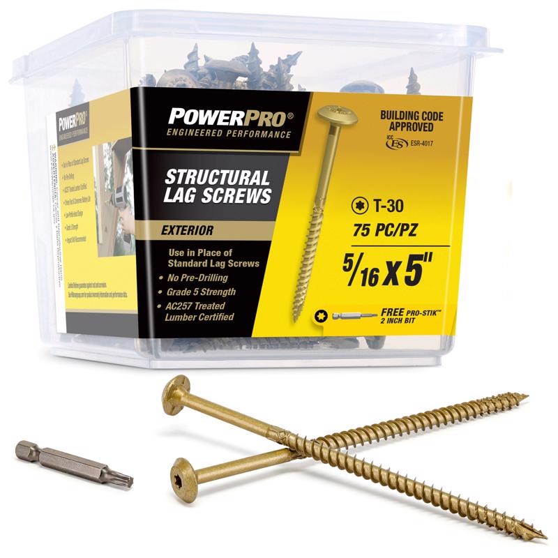 PowerPro 5/16 in. X 5 in. L Star Carbon Steel Lag Screw 75 pk