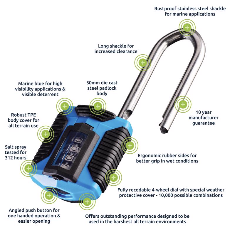 Squire 5.19 in. H X 1.96 in. W X 1.41 in. L Stainless Steel 4-Dial Combination Marine Padlock