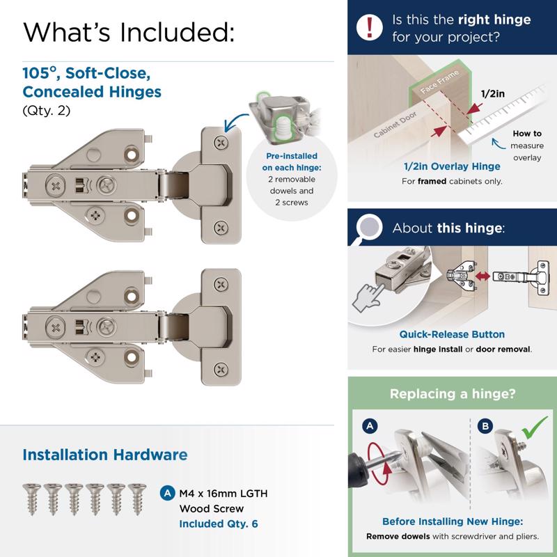 Amerock 2-7/16 in. W X 4-1/2 in. L Steel Cabinet Hinge 2 pk