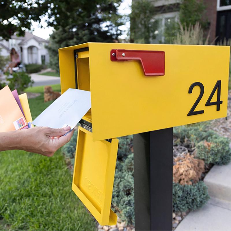Adoorn Galvanized Steel Post Mount Curb Yellow Mailbox