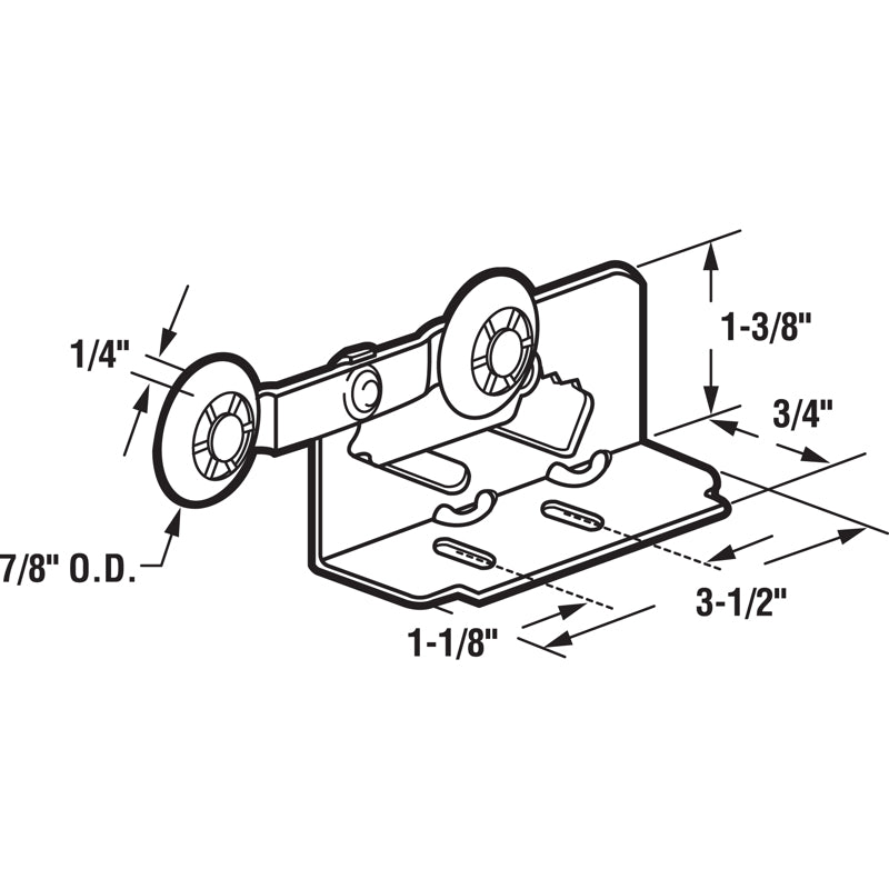 Prime-Line 7/8 in. D X 0.25 in. L Zinc-Plated Nylon/Steel Roller Assembly 2 pk