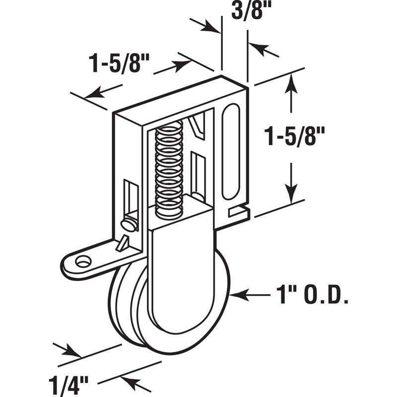 Prime-Line 1 in. D X 1/4 in. L Nylon Roller Assembly 2 pk