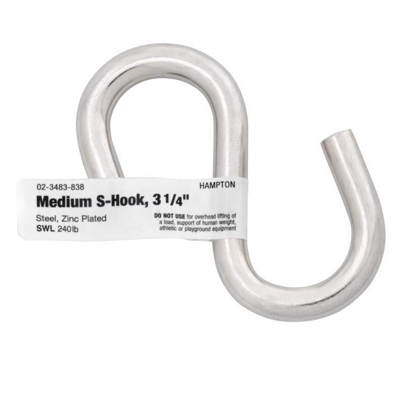 Hampton Medium Zinc-Plated Silver Steel 3.25 in. L S-Hook 240 lb 1 pk