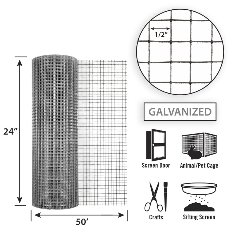 Garden Craft 24 in. H X 50 ft. L Galvanized Steel Hardware Cloth 1/2 in.