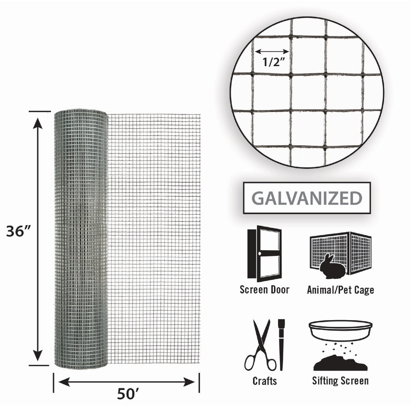 Garden Craft 36 in. H X 50 ft. L Galvanized Steel Hardware Cloth 1/2 in.
