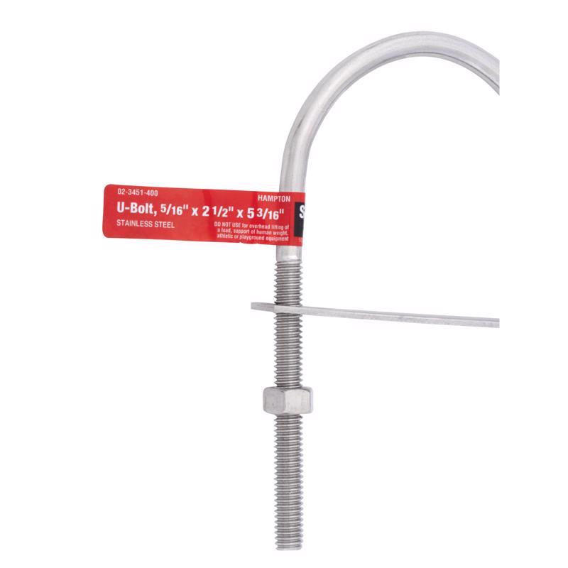 Hampton 5/16 in. X 2-1/2 in. W X 5-3/16 in. L Coarse Stainless Steel U-Bolt