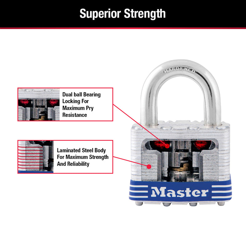 Master Lock 1-5/16 in. H X 1-9/16 in. W Laminated Steel Double Locking Padlock Keyed Alike