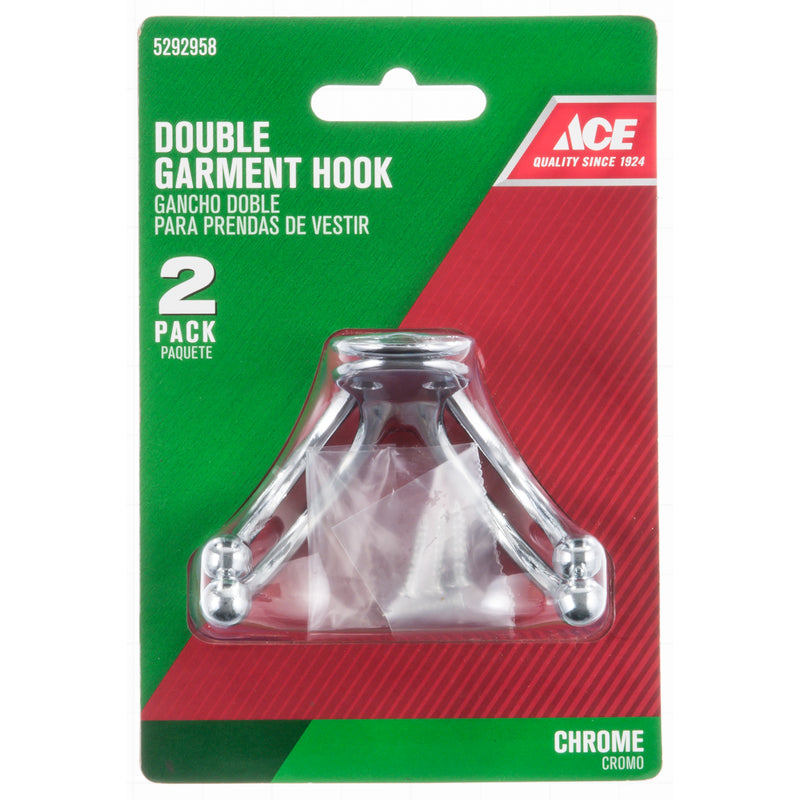Ace 1-3/4 in. L Chrome Silver Metal Small Double Garment Hook 2 pk