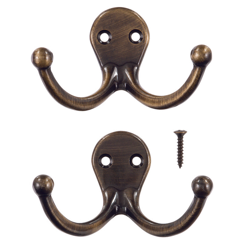 Ace 1-3/4 in. L Antique Brass Bronze Brass Small Double Garment Hook 2 pk