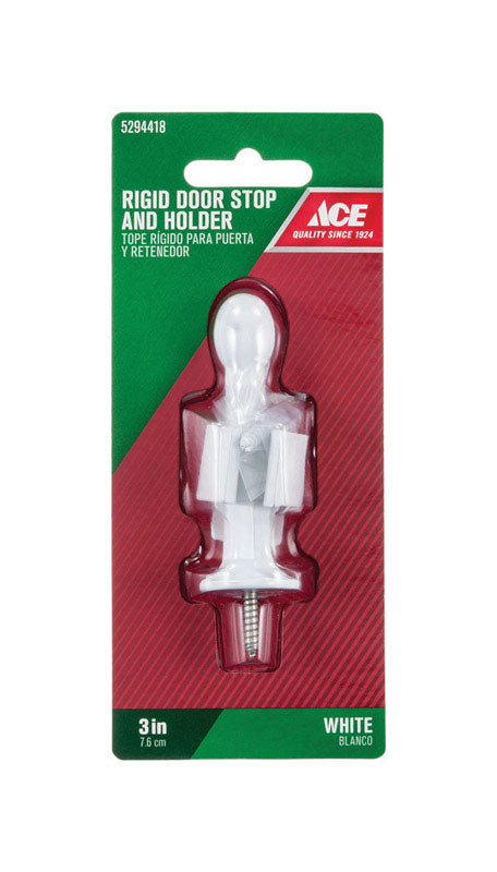Ace 3 in. W Metal White Rigid Door Stop w/Holder Mounts to door and wall