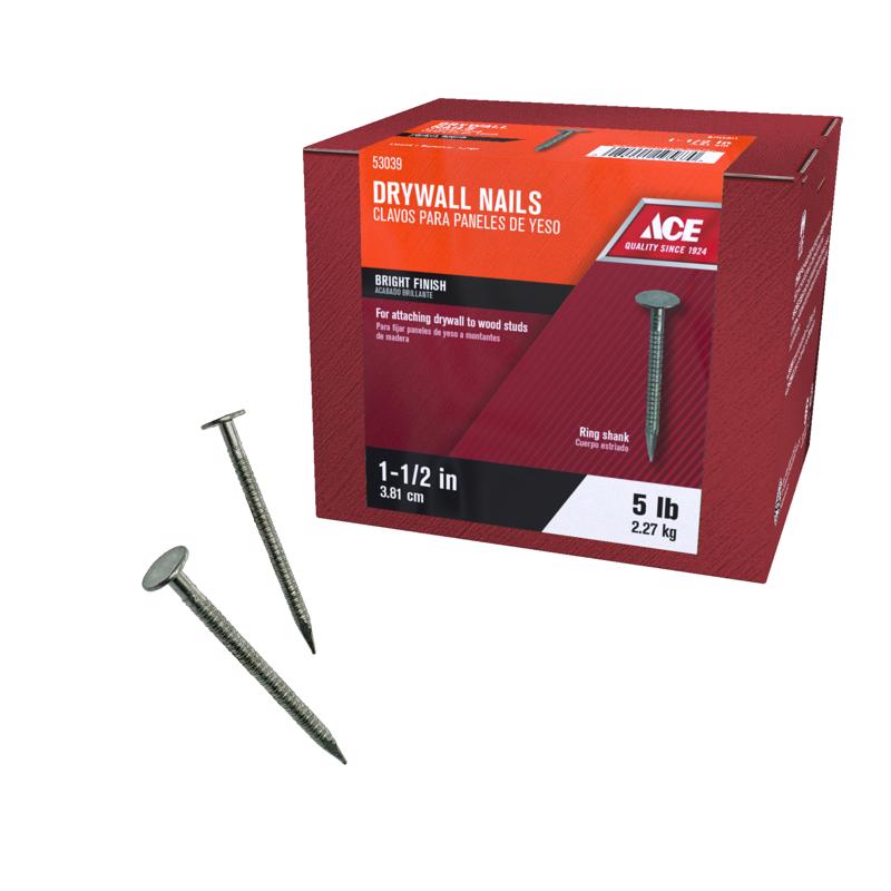 Ace 1-1/2 in. Drywall Bright Steel Nail Flat Head 5 lb
