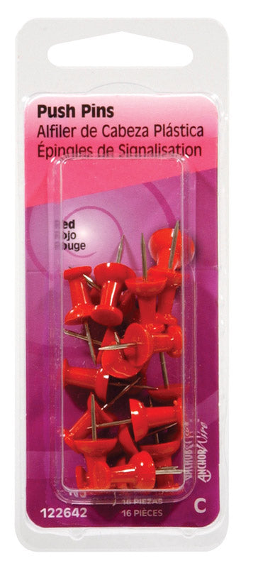 PUSH PINS PLSTC RED CD16
