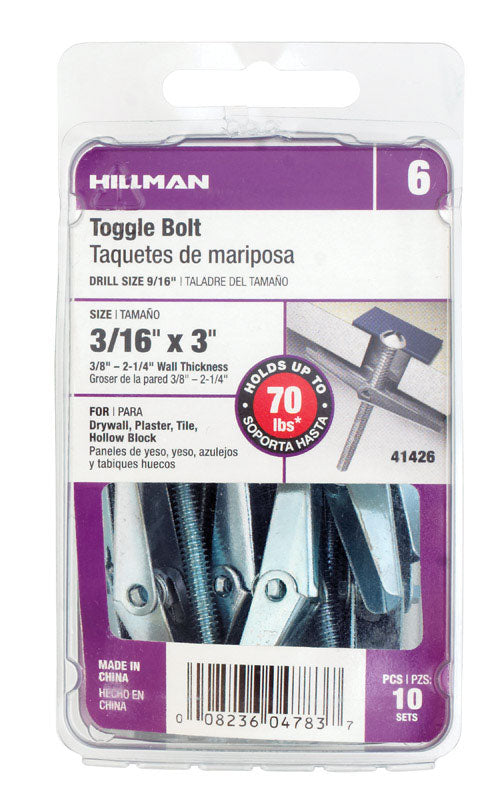 TOGGLE BOLT 3/16X3 CD10