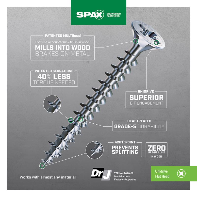 SPAX Multi-Material No. 8 Label X 2 in. L Unidrive Flat Head Construction Screws 20 pk