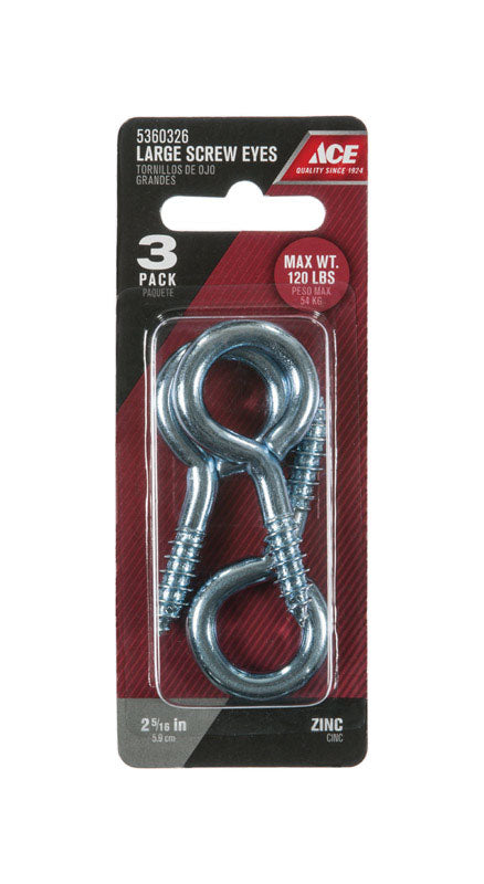 Ace 9/32 in. D X 2-5/16 in. L Zinc-Plated Steel Screw Eye 120 lb. cap. 3 pk