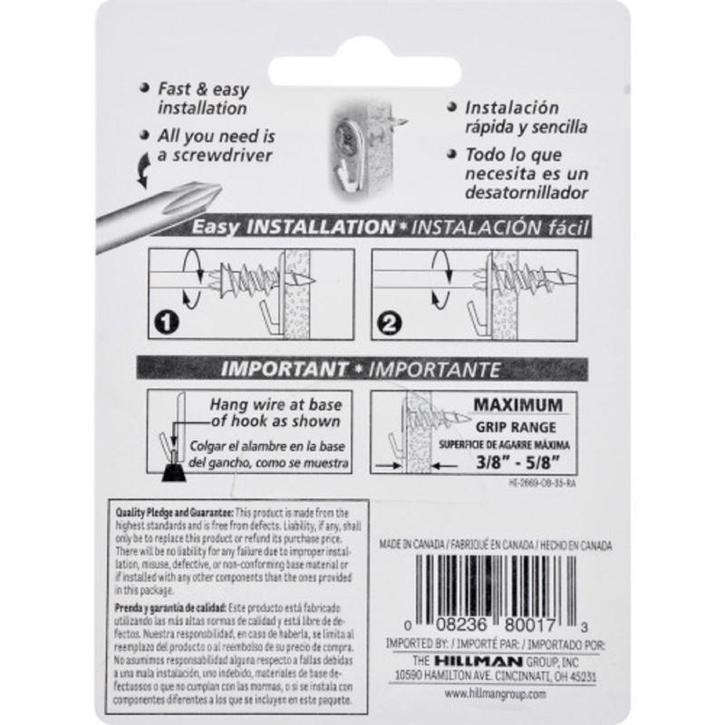 Hillman Wall Driller Brass-Plated White Drywall Picture Hook 50 lb 6 pk