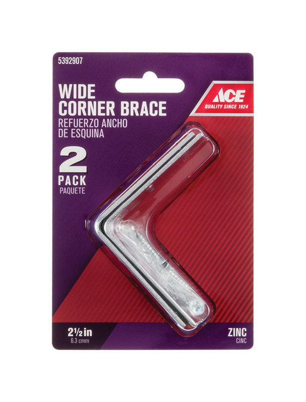 Ace 2-1/2 in. H X 3.75 in. W X 2-1/2 in. D Zinc Inside Wide Corner Brace