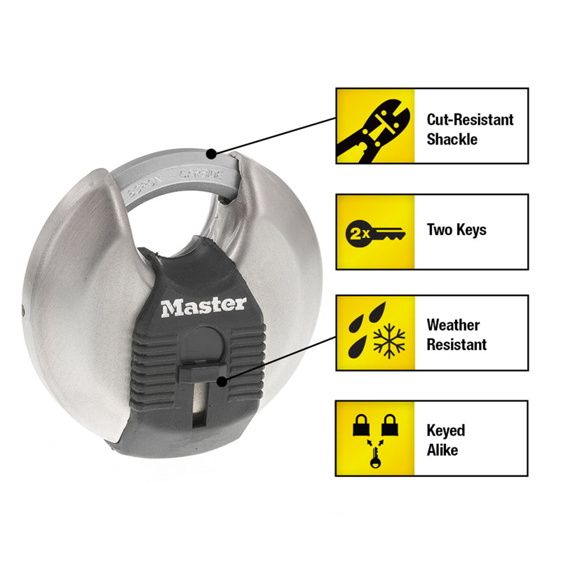 Master Lock 2-3/4 in. H X 1-13/64 in. W X 2-3/4 in. L Steel Ball Bearing Locking Disk Padlock Keyed