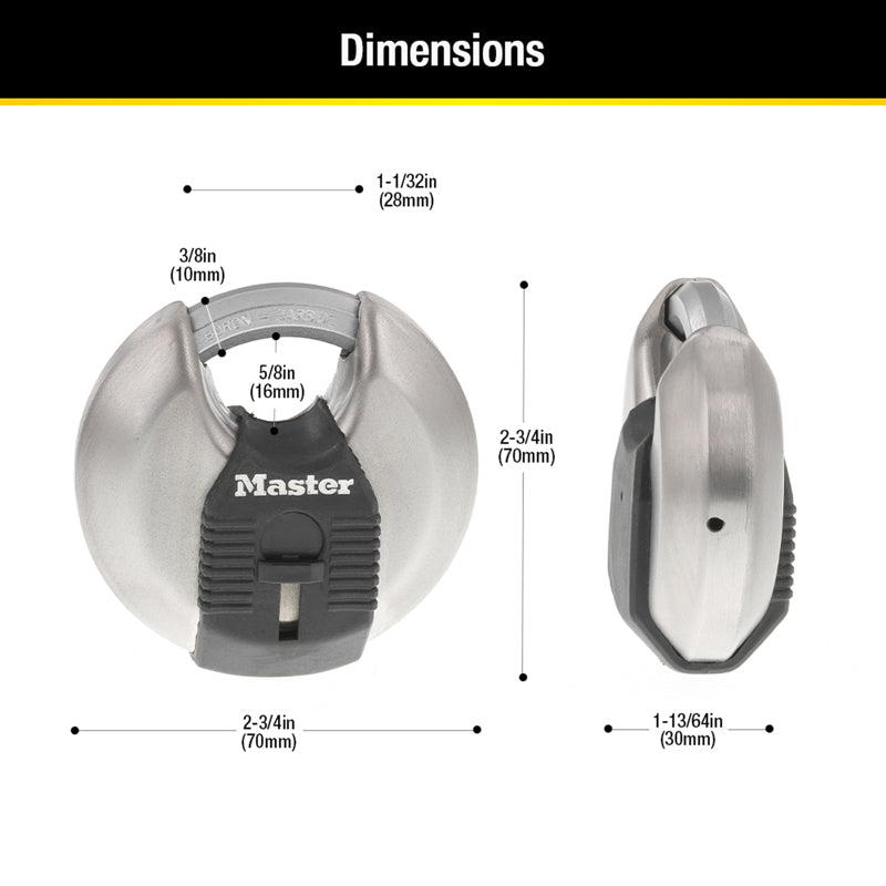 Master Lock 2-3/4 in. H X 1-13/64 in. W X 2-3/4 in. L Steel Ball Bearing Locking Disk Padlock Keyed