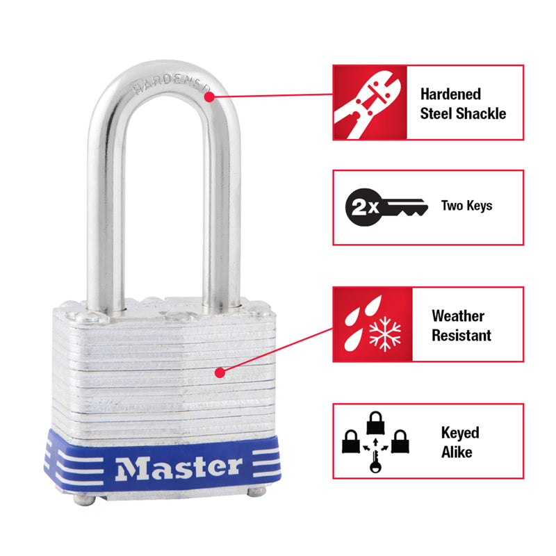 Master Lock 3-3/16 in. H X 1-9/16 in. W X 27/32 in. L Steel 4-Pin Cylinder Padlock Keyed Alike