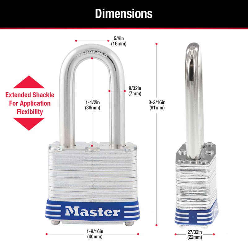 Master Lock 3-3/16 in. H X 1-9/16 in. W X 27/32 in. L Steel 4-Pin Cylinder Padlock Keyed Alike