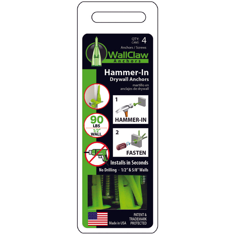 WallClaw Anchors .25 in. D X 2 in. L Plastic/Steel Pan Head Wallboard Anchors 4 pk