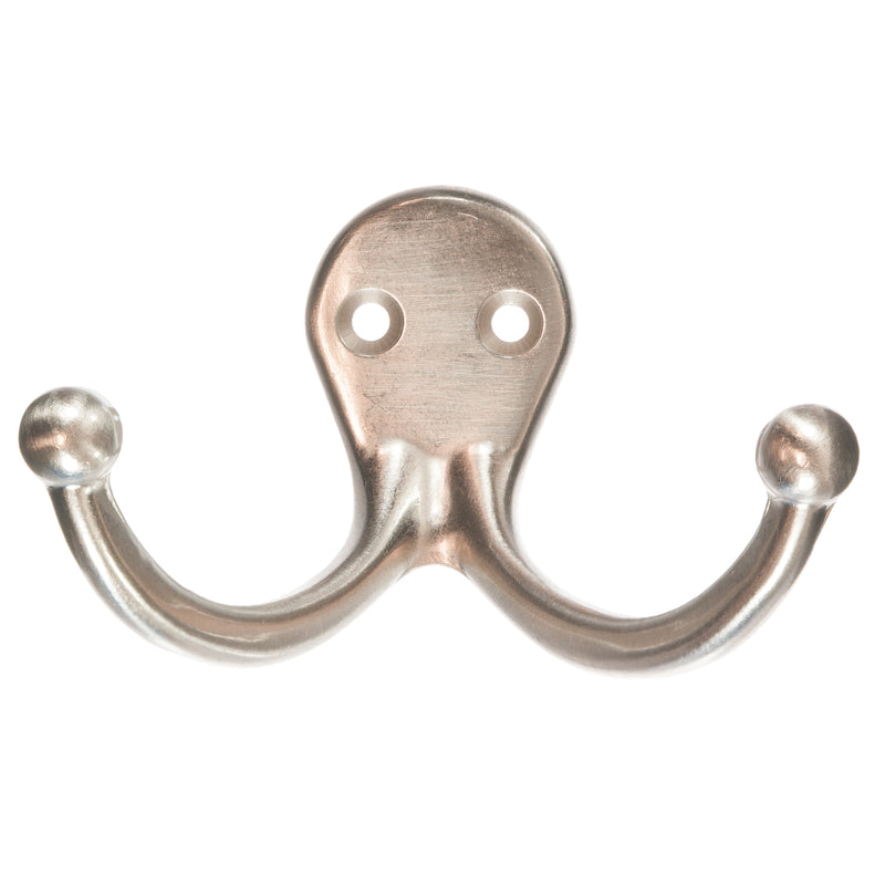 Ace 1 in. L Satin Nickel Silver Brass Small Double Garment Hook 2 pk