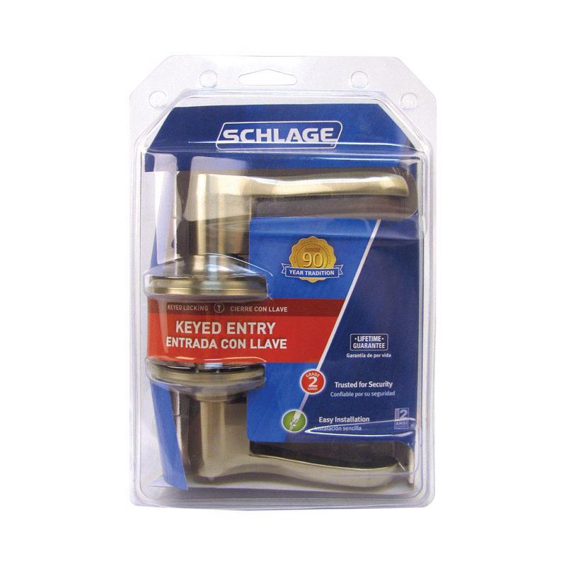 Schlage Flair Satin Nickel Entry Lockset 1-3/4 in.
