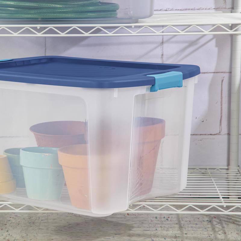 Sterilite 18 gal Blue/Clear Latch Storage Box 13-5/8 in. H X 23-5/8 in. W X 18-5/8 in. D Stackable