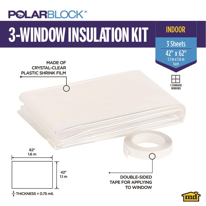 M-D Polar Block Clear 3-Window Indoor Insulation Kit 42 in. W X 62 in. L