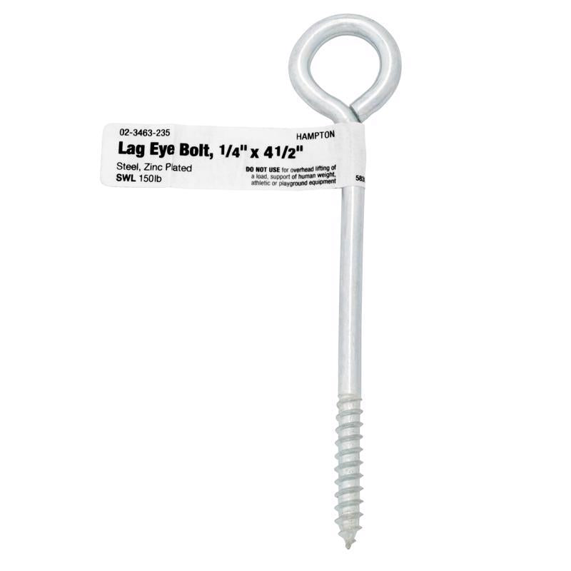 Hampton 1/4 in. X 4-1/2 in. L Zinc-Plated Steel Lag Thread Eyebolt