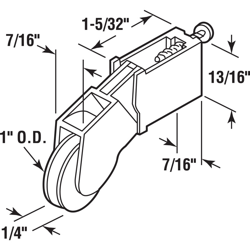 Prime-Line 1 in. D X 1/4 in. L Nylon Roller Assembly 2 pk
