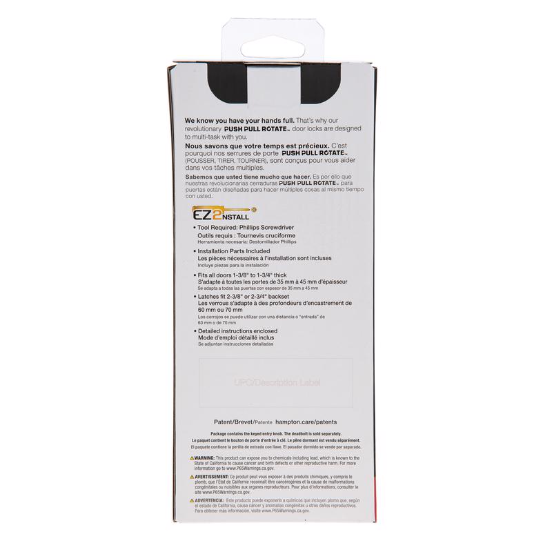 Brinks Push Pull Rotate Barrett Satin Nickel Single Cylinder Lock KW1 1.75 in.