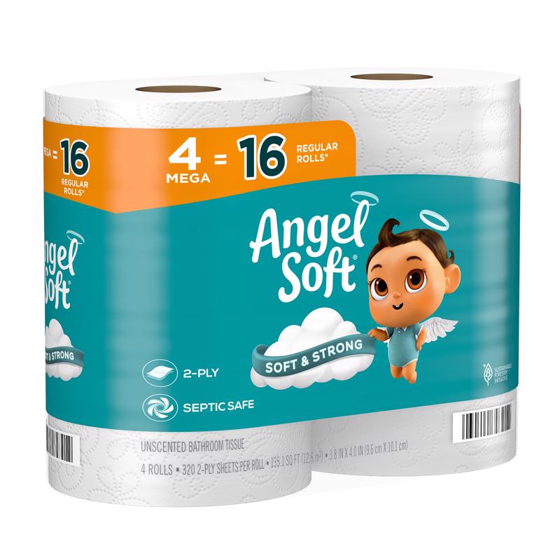 Angel Soft Toilet Paper 4 Rolls 320 sheet 405.33 sq ft