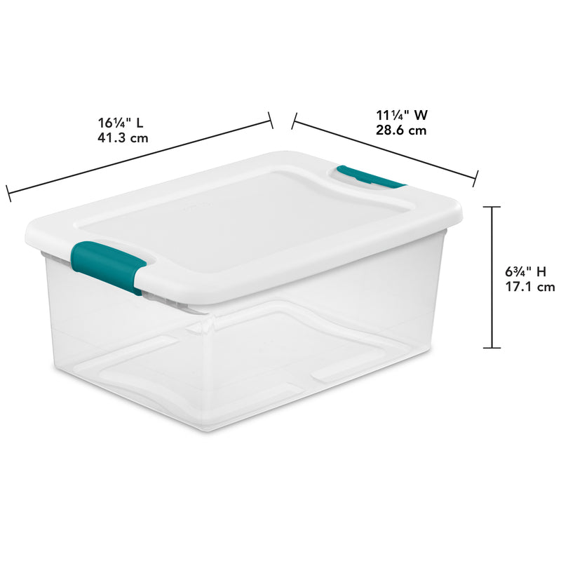 Sterilite 15 qt Clear/White Latch Storage Box 6-3/4 in. H X 16-1/4 in. W X 11-1/4 in. D Stackable