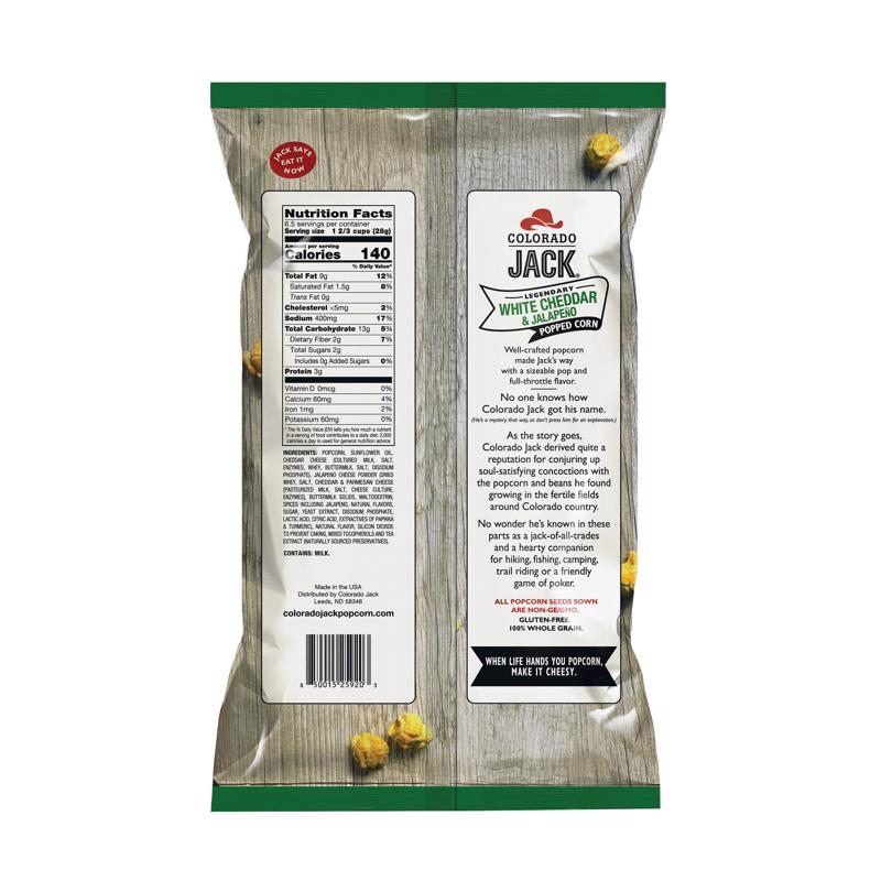 Colorado Jack Legendary White Cheddar and Jalapeno Gourmet Popcorn 6.5 oz Bagged