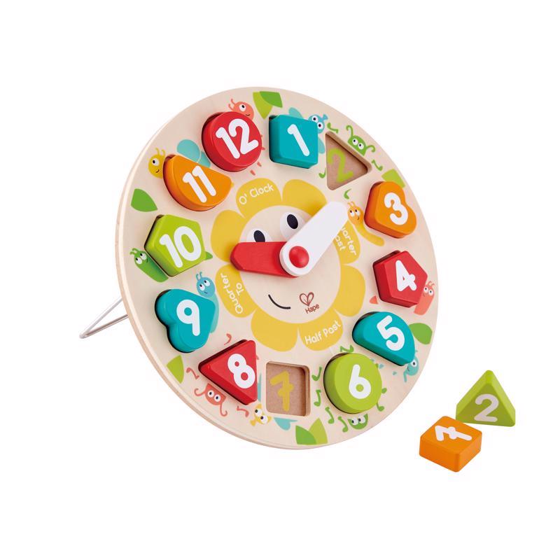 Hape Chunky Clock Puzzle Hardwood Assorted 13 pc