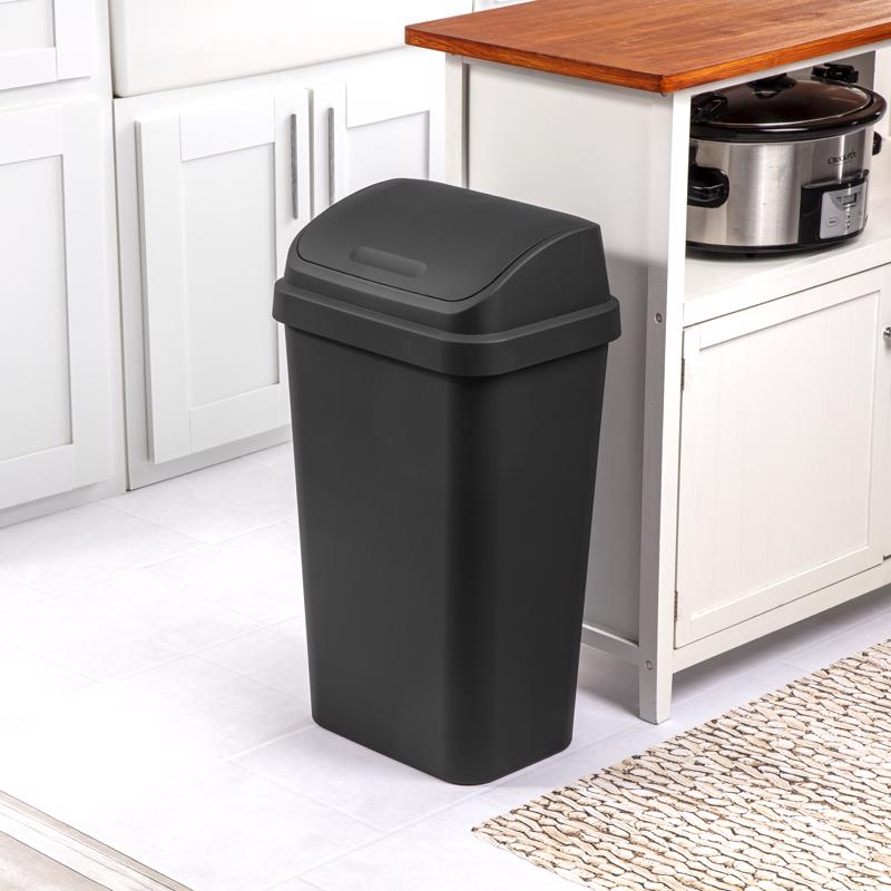 Sterilite 13 gal Black Plastic Wastebasket