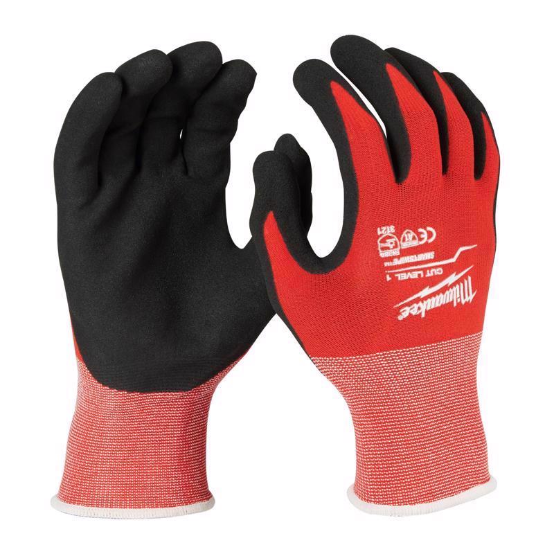 Milwaukee Cut Level 1 Unisex Indoor/Outdoor Gloves Black/Red L 3 pair