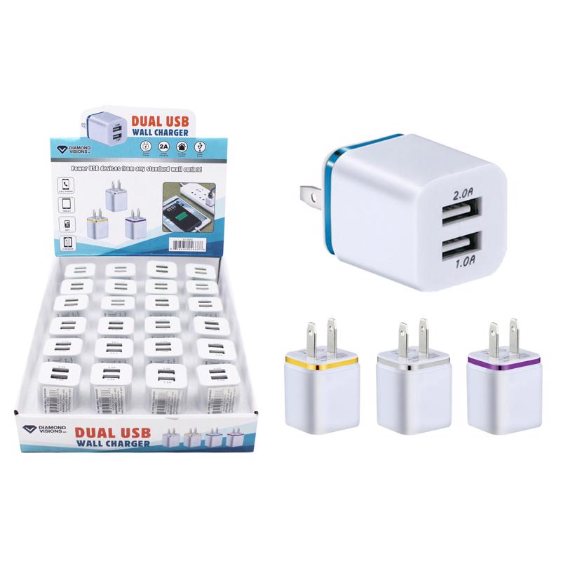 Diamond Visions Assorted Slim Design 2 Port USB Car Charger For All Smartphones