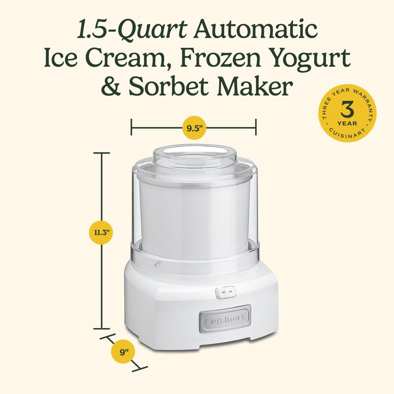 Cuisinart White 1.5 qt Frozen Dessert Maker 11.25 in. H X 9 in. W X 9.5 in. L