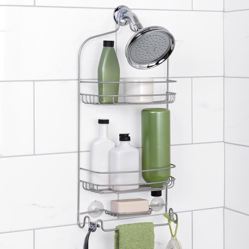 Zenna Home 24 in. H X 8 in. W X 5 in. L Satin Nickel Shower Caddy