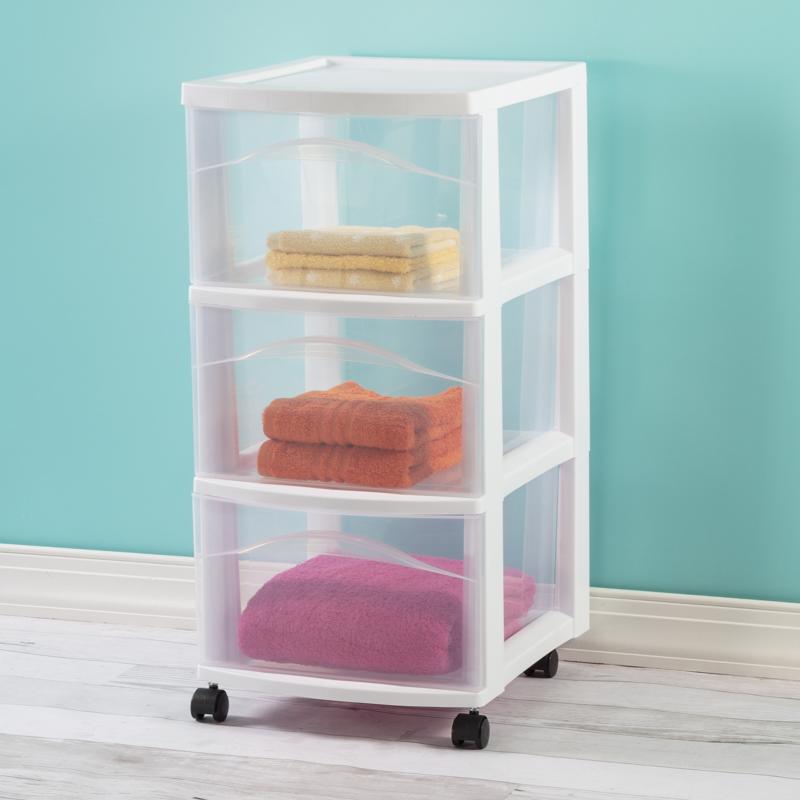 Sterilite 3 drawer White Drawer Cart 24.5 in. H X 12.625 in. W X 14.625 in. D