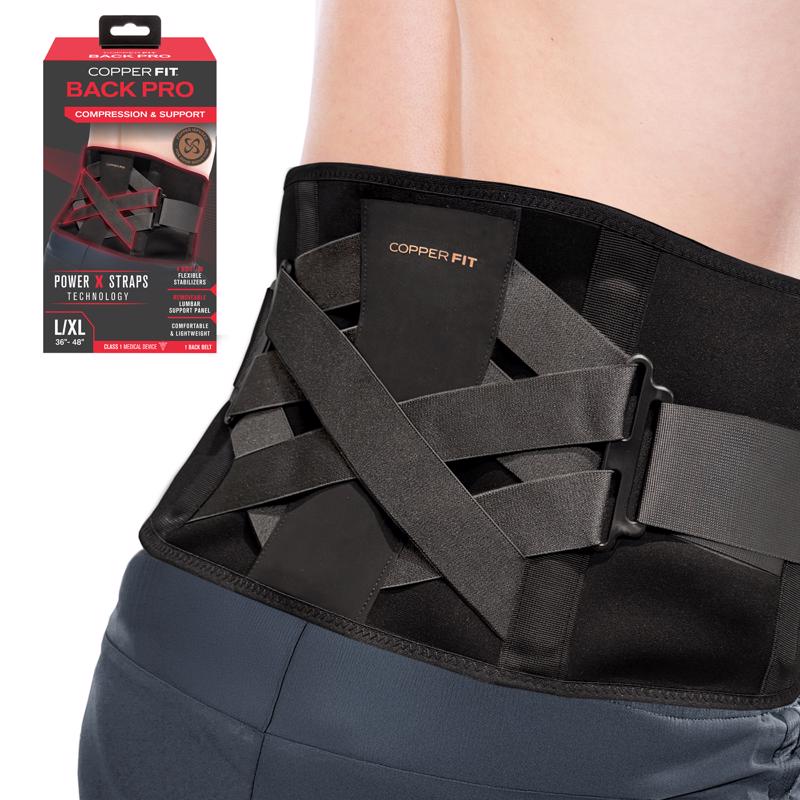Copper Fit Back Pro Black Power X Straps Technology Compression Back Support Belt 1 pk 1 pk