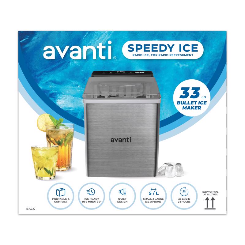 Avanti Speedy Ice Countertop Bullet 33 lb Stainless Steel Ice Maker 120 W