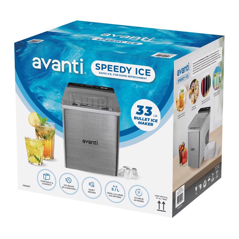 Avanti Speedy Ice Countertop Bullet 33 lb Stainless Steel Ice Maker 120 W