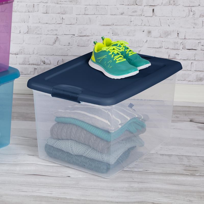 Sterilite 64 qt Blue/Clear Latch Storage Box 13.5 in. H X 16 in. W X 23.75 in. D Stackable