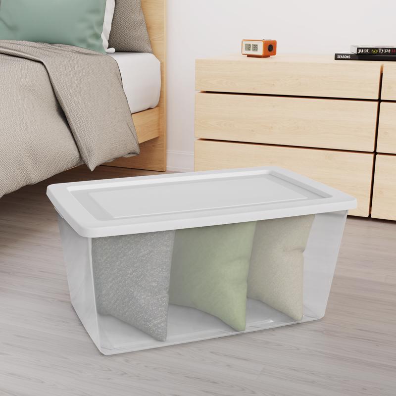 Sterilite 90 qt Clear/White Storage Box 13.625 in. H X 18 in. W X 29.375 in. D Stackable
