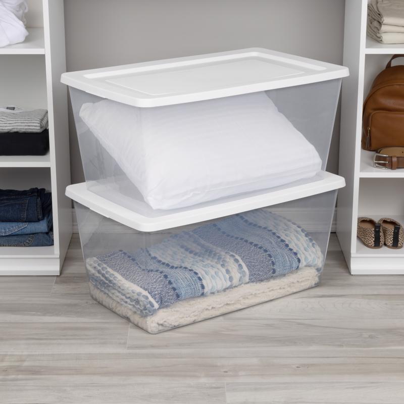 Sterilite 90 qt Clear/White Storage Box 13.625 in. H X 18 in. W X 29.375 in. D Stackable